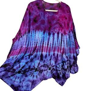 Advanced Apparel Boxy Tunic Top O/S One size Purple Watercolor Pockets Lagenlook